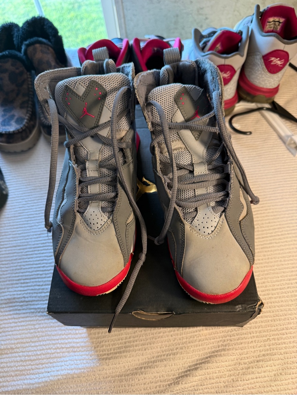 Jordan Kids' Gray and Red High-Top Sneakers